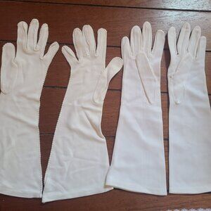 2 VTG Long White Gloves Van Raalte USA & Made in Hong Kong Nylon Suede